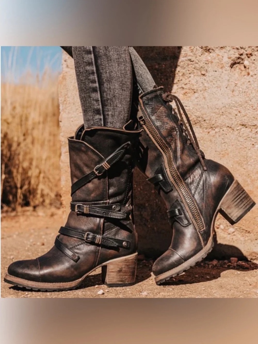 FREEBIRD CORA Strappy Lace Up Slouchy Leather Black Brown Boho Festival Boots 9